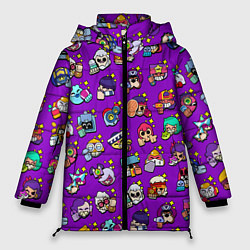 Куртка зимняя женская Особые редкие значки Бравл Пины фиолетовый фон Bra, цвет: 3D-светло-серый