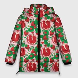 Куртка зимняя женская Гранат фрукт паттерн, цвет: 3D-красный