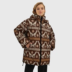 Куртка зимняя женская Жирафы Африка паттерн, цвет: 3D-черный — фото 2