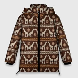 Куртка зимняя женская Жирафы Африка паттерн, цвет: 3D-красный