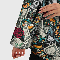Куртка зимняя женская Смерть, Змея, Доллары, Розы, цвет: 3D-красный — фото 2