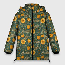 Женская зимняя куртка Желтые цветочки и листья