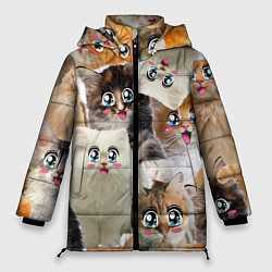Женская зимняя куртка Много кошек с большими анимэ глазами