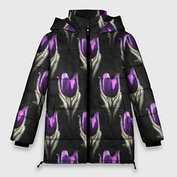 Куртка зимняя женская Фиолетовые цветы - паттерн, цвет: 3D-светло-серый
