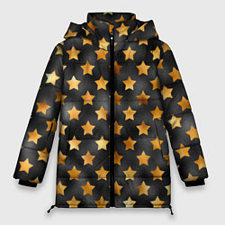 Куртка зимняя женская Золотые звезды на черном, цвет: 3D-черный