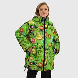 Куртка зимняя женская Сочные фрукты паттерн, цвет: 3D-черный — фото 2