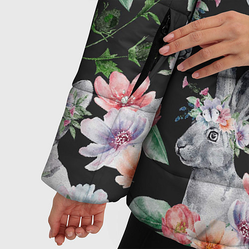 Женская зимняя куртка Котики в цветочках / 3D-Красный – фото 5