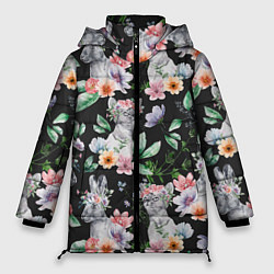 Куртка зимняя женская Котики в цветочках, цвет: 3D-красный