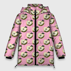 Женская зимняя куртка Яблочные дольки на розовом фоне с эффектом 3D