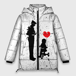 Куртка зимняя женская Banksy - ребенок на велосипеде, цвет: 3D-светло-серый