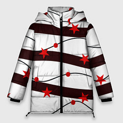 Куртка зимняя женская Красные Звезды На Волнах, цвет: 3D-черный