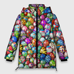 Куртка зимняя женская Пасхальные крашеные яйца, цвет: 3D-черный
