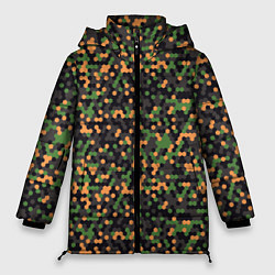 Женская зимняя куртка Абстрактный геометрический оранжевый черный и зеле