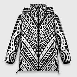 Куртка зимняя женская Абстракция черно-белая Волны, полосы, вензеля Моно, цвет: 3D-светло-серый