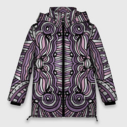 Куртка зимняя женская Абстракция Разноцветный калейдоскоп Фиолетовый, че, цвет: 3D-светло-серый