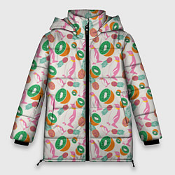 Женская зимняя куртка Пингвины, киви и ананасы