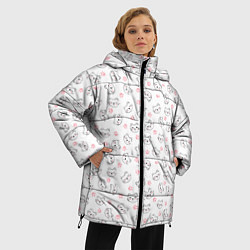 Куртка зимняя женская Кошачий паттерн с щечками и лапками Милота, цвет: 3D-черный — фото 2