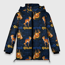 Куртка зимняя женская Фантастические Твари Qilin паттерн, цвет: 3D-красный