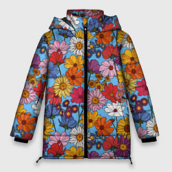 Куртка зимняя женская Ромашки-лютики, цвет: 3D-красный