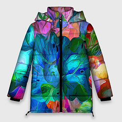 Куртка зимняя женская Красочный цветочный паттерн, цвет: 3D-красный