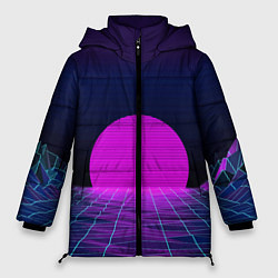Куртка зимняя женская Закат розового солнца Vaporwave Психоделика, цвет: 3D-черный