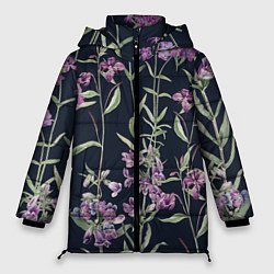 Куртка зимняя женская Цветы Фиолетовые, цвет: 3D-черный