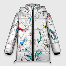 Женская зимняя куртка Цветы Нарисованные