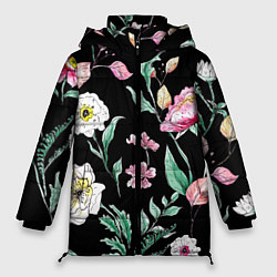 Женская зимняя куртка Цветы Нарисованные от Руки
