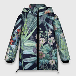 Женская зимняя куртка Цветы Синие Ботанические
