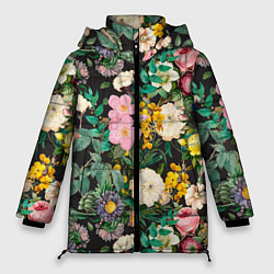 Куртка зимняя женская Паттерн из летних цветов Summer Flowers Pattern, цвет: 3D-черный