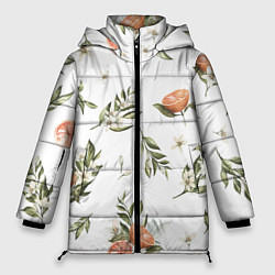 Куртка зимняя женская Цветы Цитрусовых Мандарин, цвет: 3D-черный