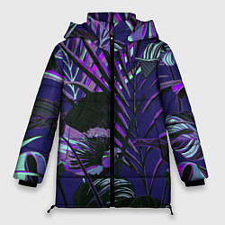 Женская зимняя куртка Цветы Тропики Ночью