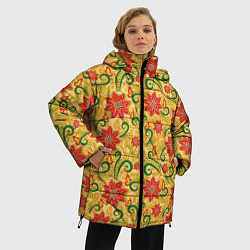 Куртка зимняя женская Оранжевая хохлома, цвет: 3D-красный — фото 2