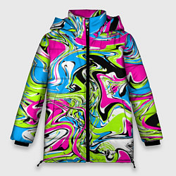 Женская зимняя куртка Абстрактные мраморные разводы в ярких цветах Поп а