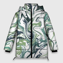 Куртка зимняя женская Зеленый мрамор Абстрактный узор с прожилками и раз, цвет: 3D-светло-серый