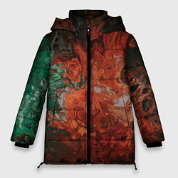 Куртка зимняя женская Размытые краски цветная абстракция, цвет: 3D-красный