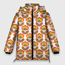 Куртка зимняя женская ЦВЕТЫ В СТИЛЕ 70х, цвет: 3D-черный
