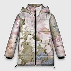Куртка зимняя женская Цветы Английский Садовый Узор, цвет: 3D-красный