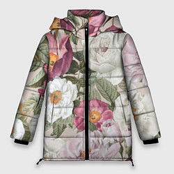 Женская зимняя куртка Цветы Розовый Сад Пион и Роз