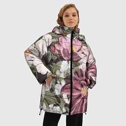 Куртка зимняя женская Цветы Красивый Цветочный Букет Георгин, цвет: 3D-светло-серый — фото 2