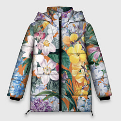 Куртка зимняя женская Цветы Красочный Лакфиоль, цвет: 3D-светло-серый