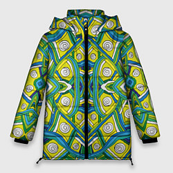 Женская зимняя куртка Абстракция Разноцветный калейдоскоп, черные линии