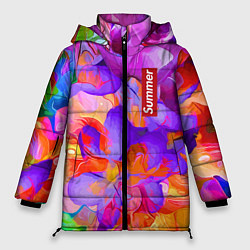 Куртка зимняя женская Красочный цветочный паттерн Лето Colorful Floral P, цвет: 3D-светло-серый