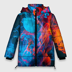 Куртка зимняя женская Красный и синий абстрактный дым, цвет: 3D-черный
