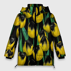 Куртка зимняя женская Цветы Желтые Тюльпаны, цвет: 3D-красный