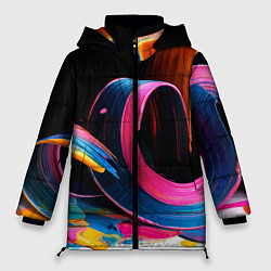 Куртка зимняя женская Разноцветный мазки краски Абстракция Multicolored, цвет: 3D-красный