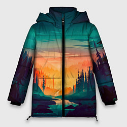 Женская зимняя куртка Лес на закате природа