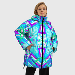 Куртка зимняя женская Геометрический орнамент в голубых тонах, цвет: 3D-красный — фото 2