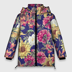 Женская зимняя куртка Цветы Розовые Пионы