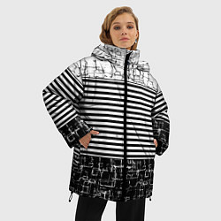 Куртка зимняя женская Черно-белый комбинированный абстрактный с полосаты, цвет: 3D-светло-серый — фото 2